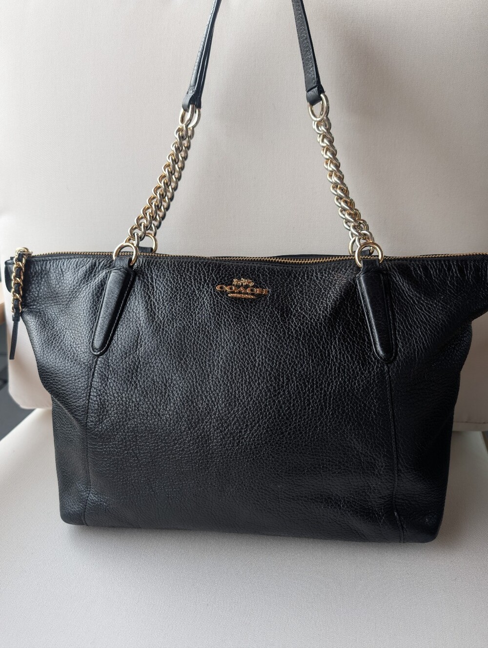 Coach Ava Chain Tote F29007 Black Leather Gold
